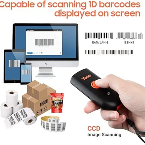 Tera Wireless Barcode Scanner, Mini Pocket 1D Scanner, Water Proof, 3-in-1 - Picture 3 of 6